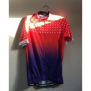 Teleyi Womens Blue & Red Cycling Jersey Top Short Sleeve Full Zip Size XL Pocket